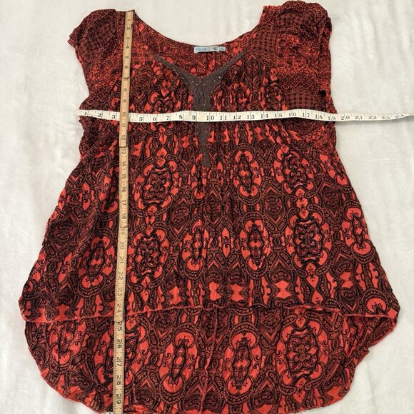 Unity Flowy Babydoll Top Women Size L Red Black Geometric Boho Y2K Whimsigoth - Picture 5 of 5